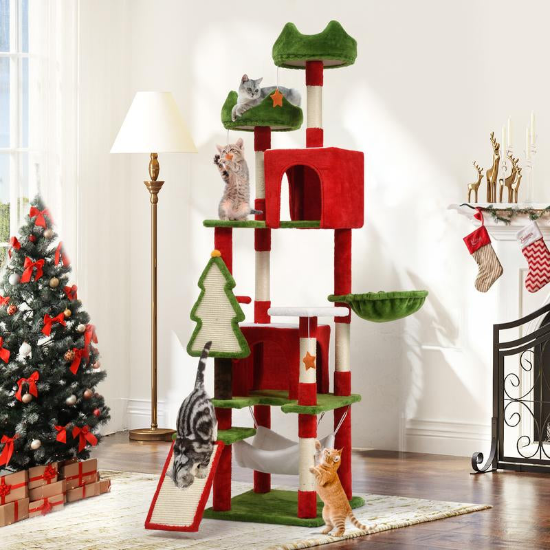 【Fall Deals】Yitahome Tall Cat Tree Tower for Indoor Cats, 75In Multi-Level Cat Climbing Tower with Cat Condos, Top Perches, Hammock, Sisal Scratching Posts and Board, Kittens Play Activity Center, Christmas Decor