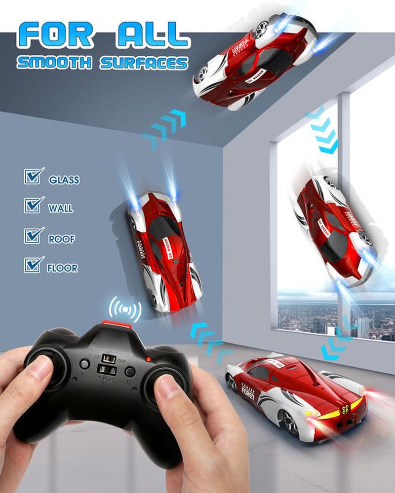 Wall Climbing Car，Electric Remote Toy Racing, with LED Light High-Speed Hobby Toy Vehicle, RC Car Gifts for Age 3 4 5 6 7 8 9 Year Old Boys Girls(Red）