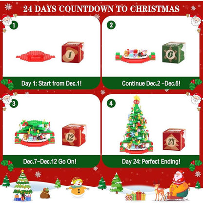 Advent Calendar 2024 Christmas Tree Building Set, 24 Boxes 593 Count Christmas Countdown Calendar Building Blocks with Warm Light, Christmas Gifts for Adults Teens