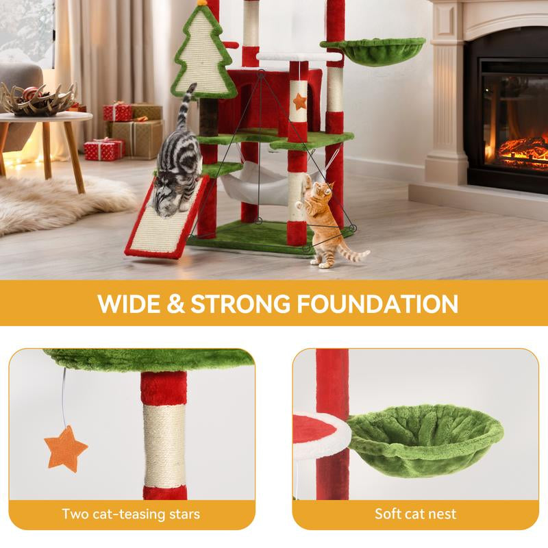 【Fall Deals】Yitahome Tall Cat Tree Tower for Indoor Cats, 75In Multi-Level Cat Climbing Tower with Cat Condos, Top Perches, Hammock, Sisal Scratching Posts and Board, Kittens Play Activity Center, Christmas Decor